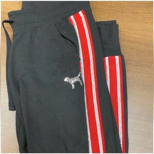 Victoria's Secret Black Joggers with Red and Silver Side Stripes